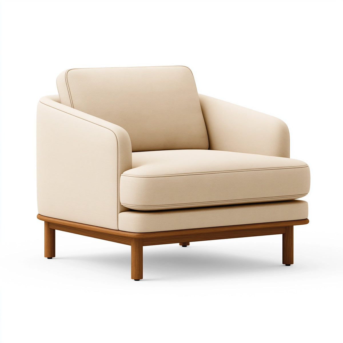 Fauteuil 85 x 85 x 80 cm en tissu beige avec piètement en bois style contemporain
