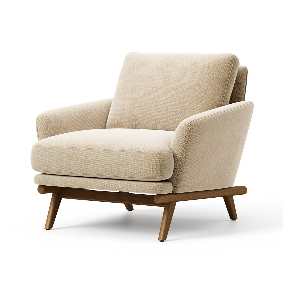 Fauteuil 90 x 85 x 90 cm en tissu beige et bois pour salon style scandinave