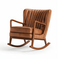 Fauteuil à bascule 76 x 92 x 105 cm aspect cuir marron avec structure en bois style rétro