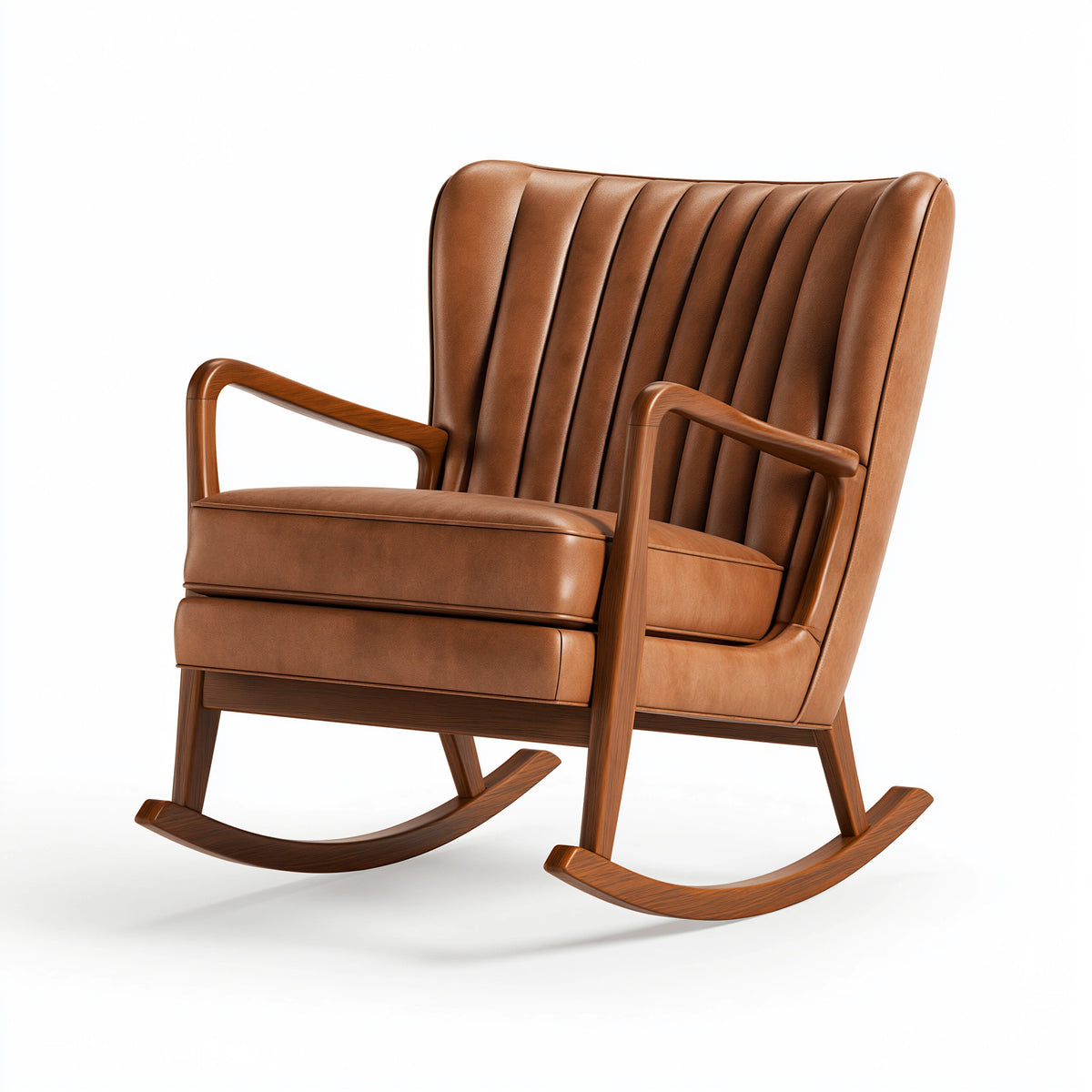 Fauteuil à bascule 76 x 92 x 105 cm aspect cuir marron avec structure en bois style rétro