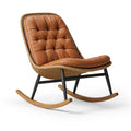 Fauteuil à bascule 85 x 75 x 100 cm en rotin et revêtement aspect cuir cognac style vintage