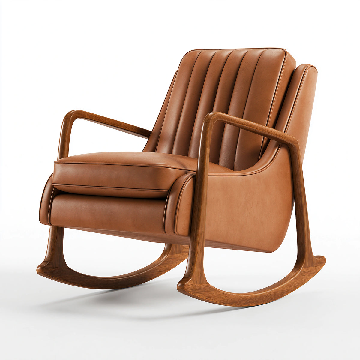 Fauteuil à bascule 75 x 100 x 102 cm revêtement aspect cuir cognac structure bois style vintage