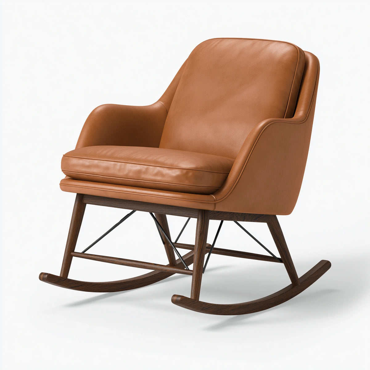 Fauteuil à bascule 75 x 90 x 100 cm brun aspect cuir bois style contemporain