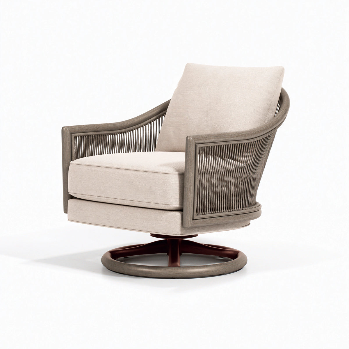 Fauteuil pivotant 80 x 85 x 90 cm en tissu beige et corde tressée style contemporain