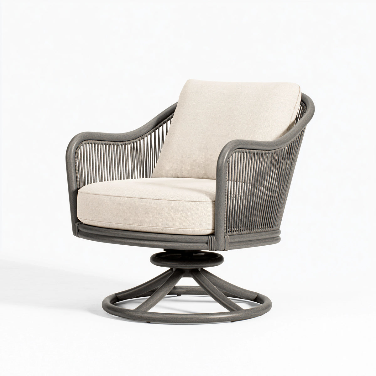 Fauteuil pivotant 78 x 82 x 88 cm en cordage tressé gris foncé et beige style contemporain