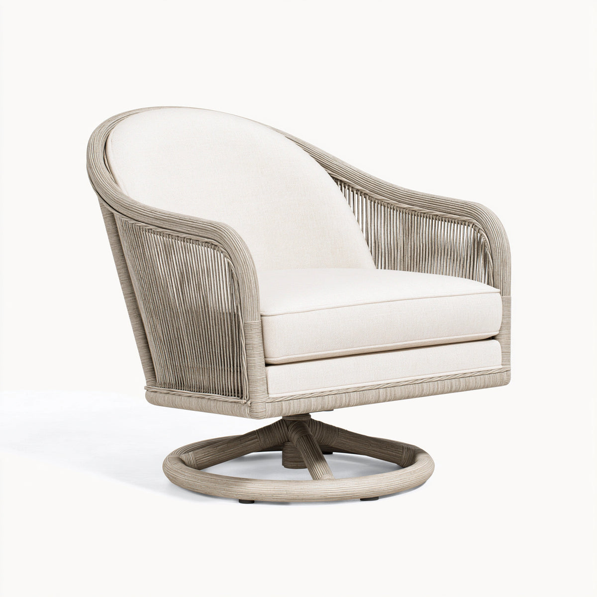 Fauteuil pivotant 75 x 80 x 95 cm en fibres tressées beige avec coussins style naturel