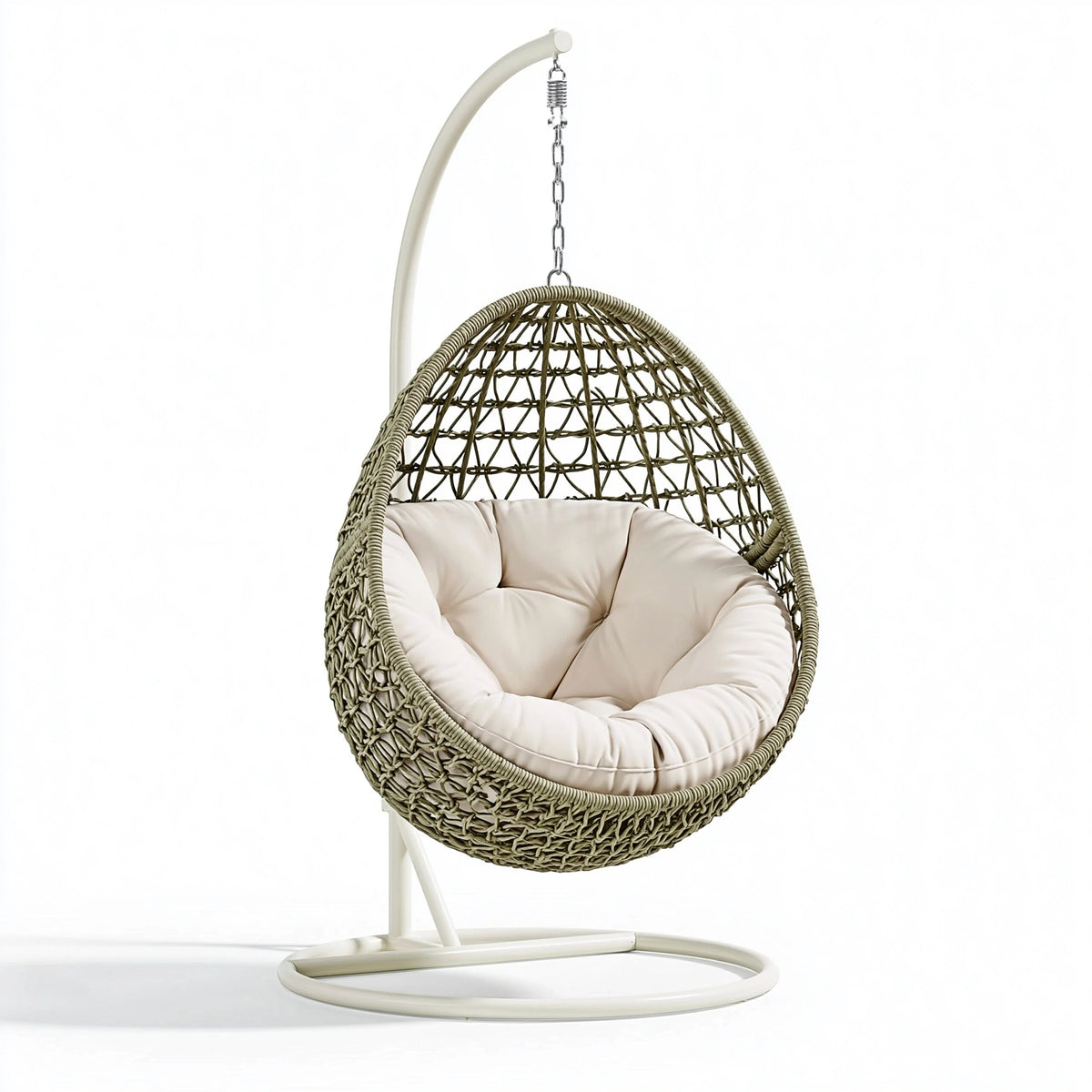 Fauteuil suspendu 105 x 105 x 195 cm en fibres tressées beige avec support pour détente