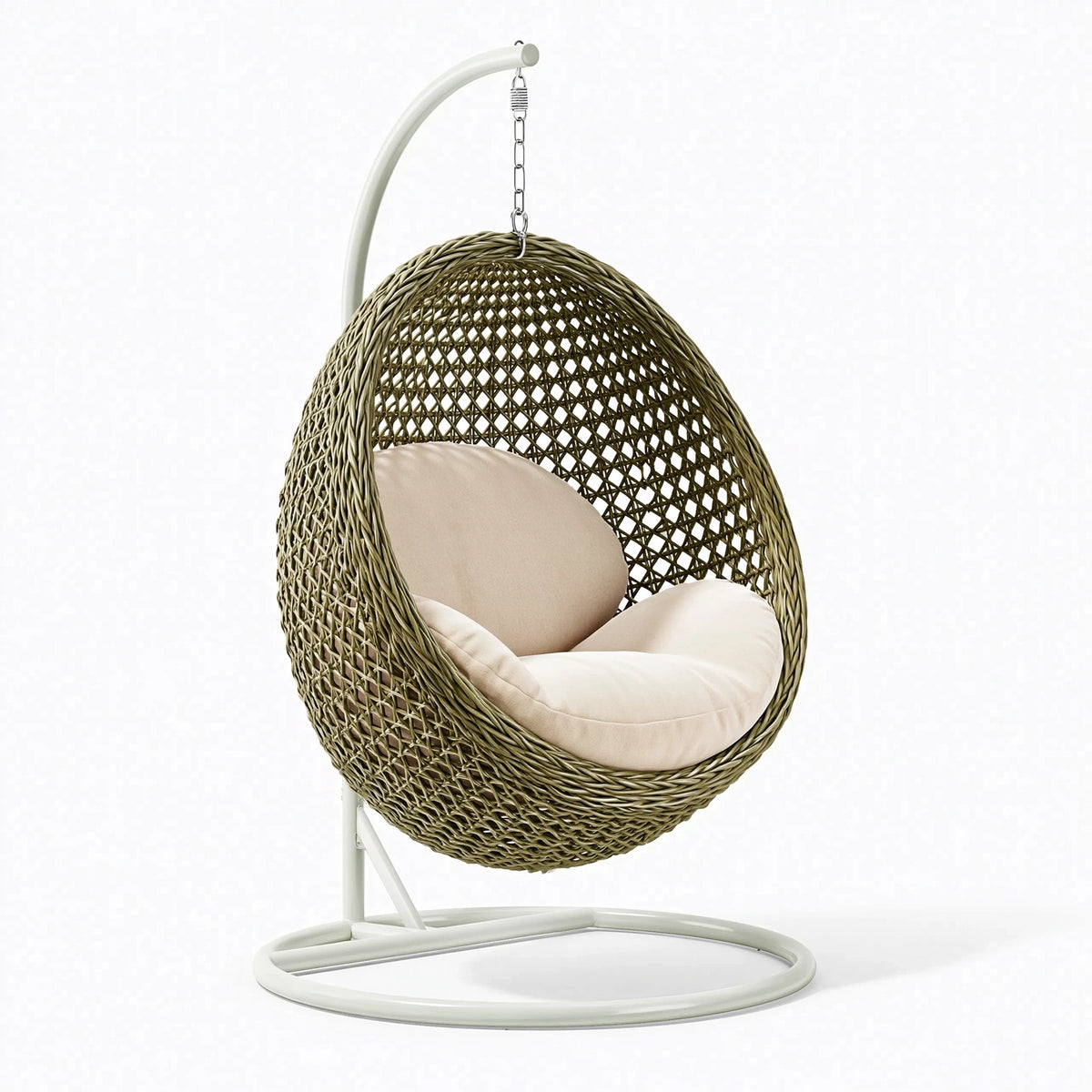 Fauteuil suspendu 105 x 95 x 195 cm en fibre tressée vert kaki avec support intérieur style bohème