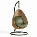 Fauteuil suspendu 105 x 100 x 195 cm en rotin tressé vert - siège cocon avec support