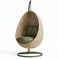 Fauteuil suspendu 95 x 110 x 195 cm en rotin naturel vert olive avec support style bohème