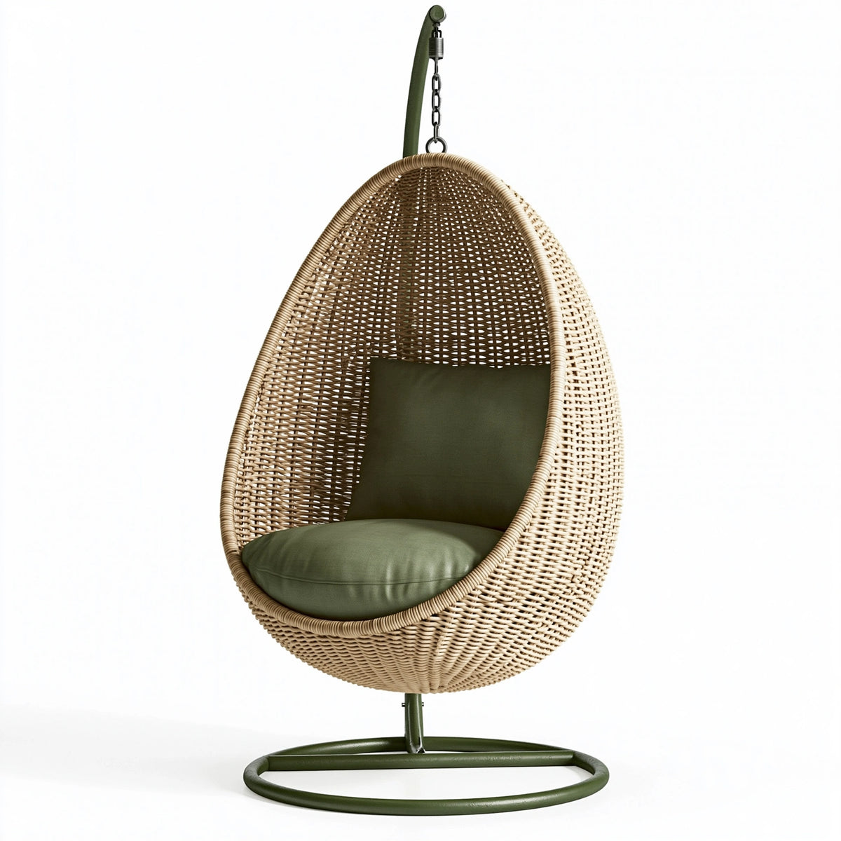 Fauteuil suspendu 95 x 110 x 195 cm en rotin naturel vert olive avec support style bohème