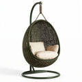 Fauteuil suspendu de jardin 105 x 105 x 195 cm en résine tressée vert avec support métal