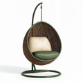 Fauteuil suspendu 105 x 105 x 195 cm en osier tressé vert style bohème avec support