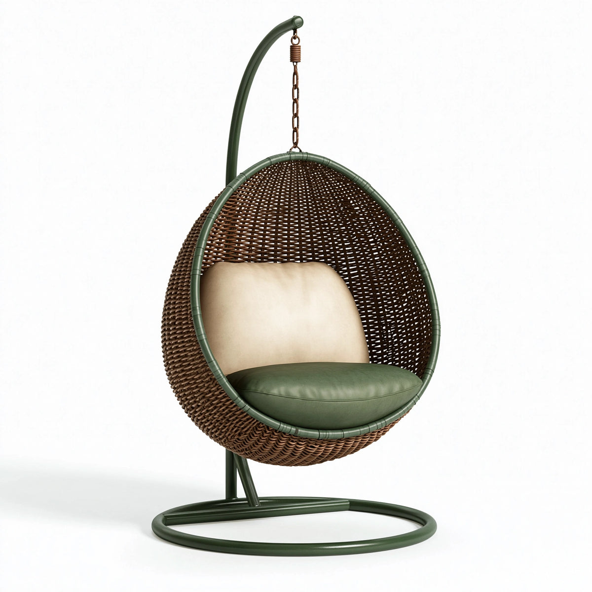 Fauteuil suspendu 105 x 105 x 195 cm en osier tressé vert style bohème avec support