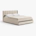Lit double 160 x 200 cm en tissu beige avec tiroir de rangement style contemporain
