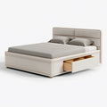 Lit coffre 160 x 200 cm en tissu beige avec tiroirs - style contemporain