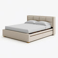 Lit avec rangement 160 cm x 200 cm en tissu beige - cadre à lattes style contemporain