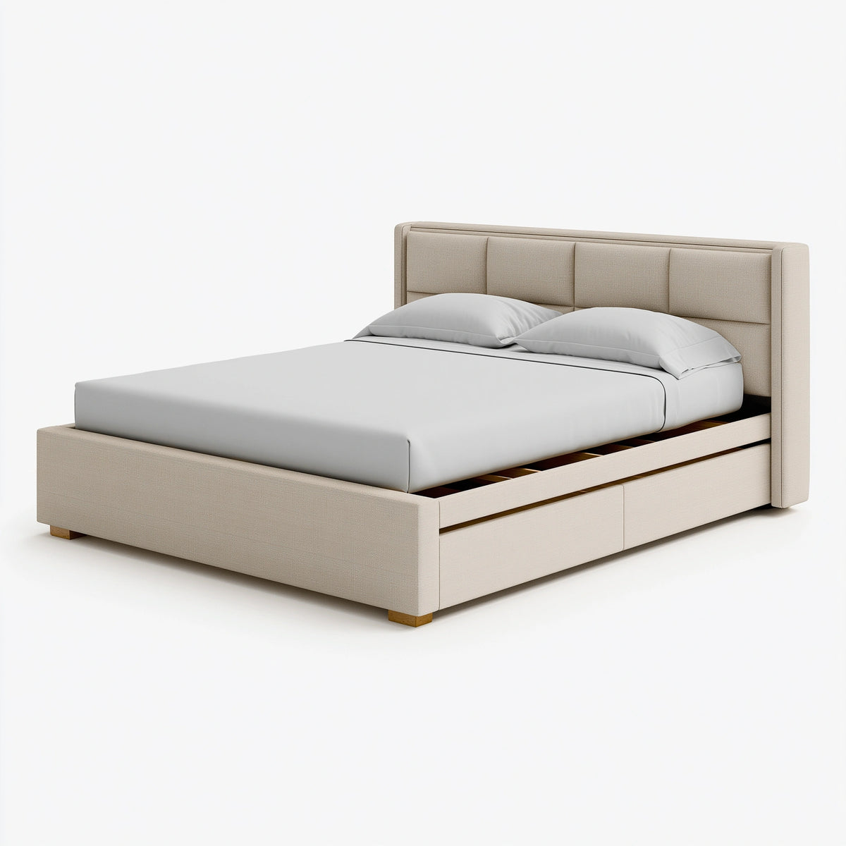 Lit avec rangement 160 cm x 200 cm en tissu beige - cadre à lattes style contemporain