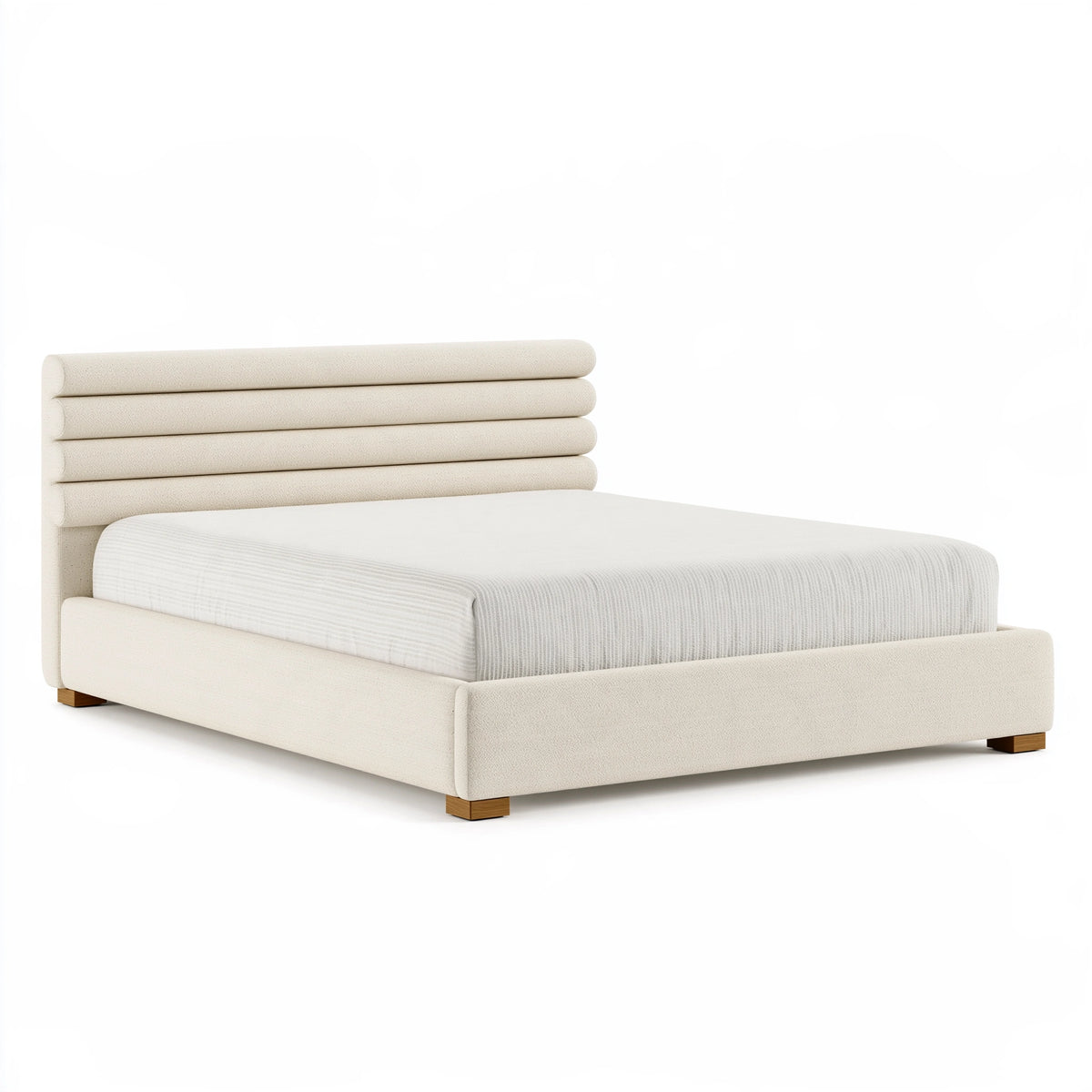 Lit 160 x 200 cm en tissu bouclette écru avec tête de lit rembourrée style contemporain