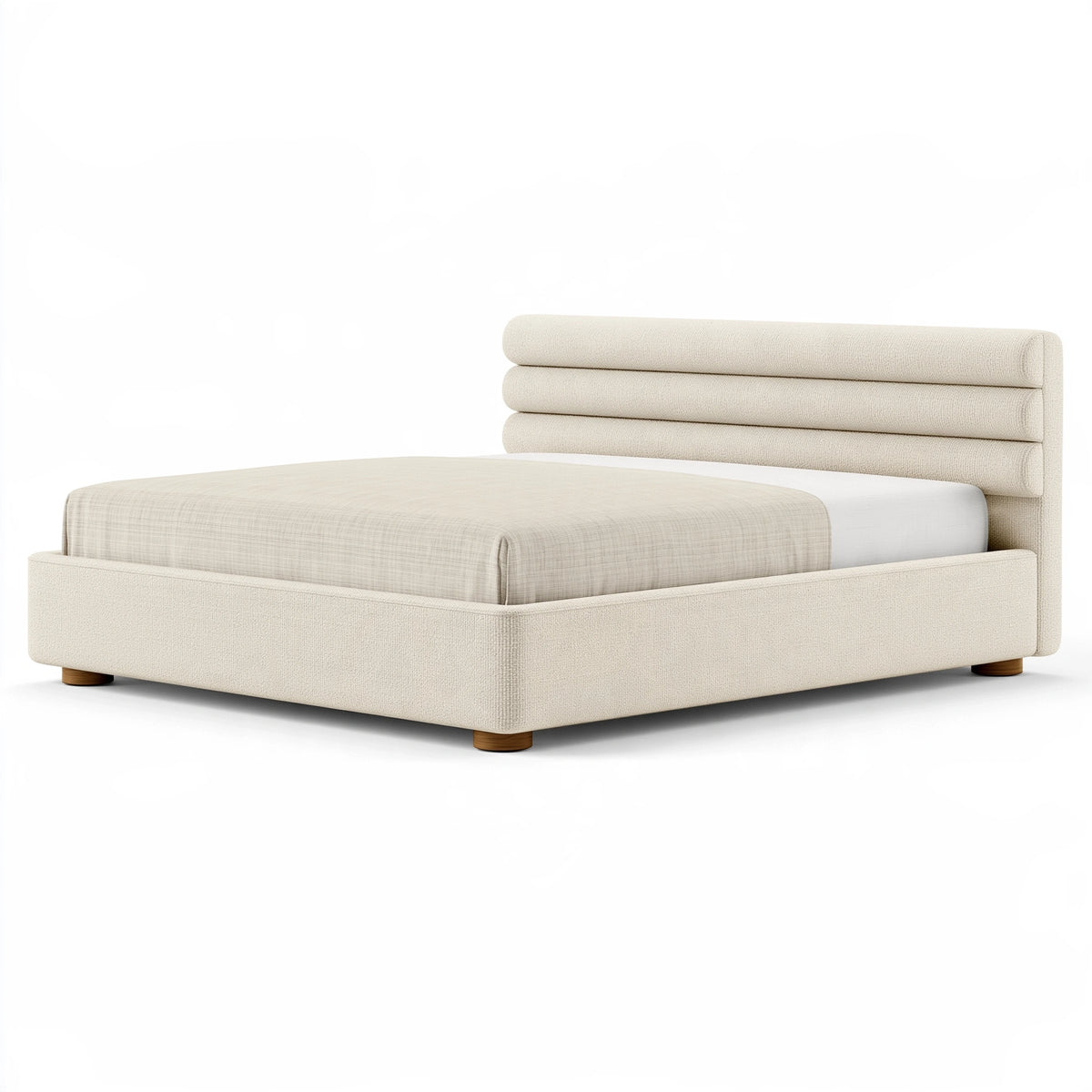 Lit 160 x 200 cm en tissu bouclette beige style contemporain avec tête de lit capitonnée