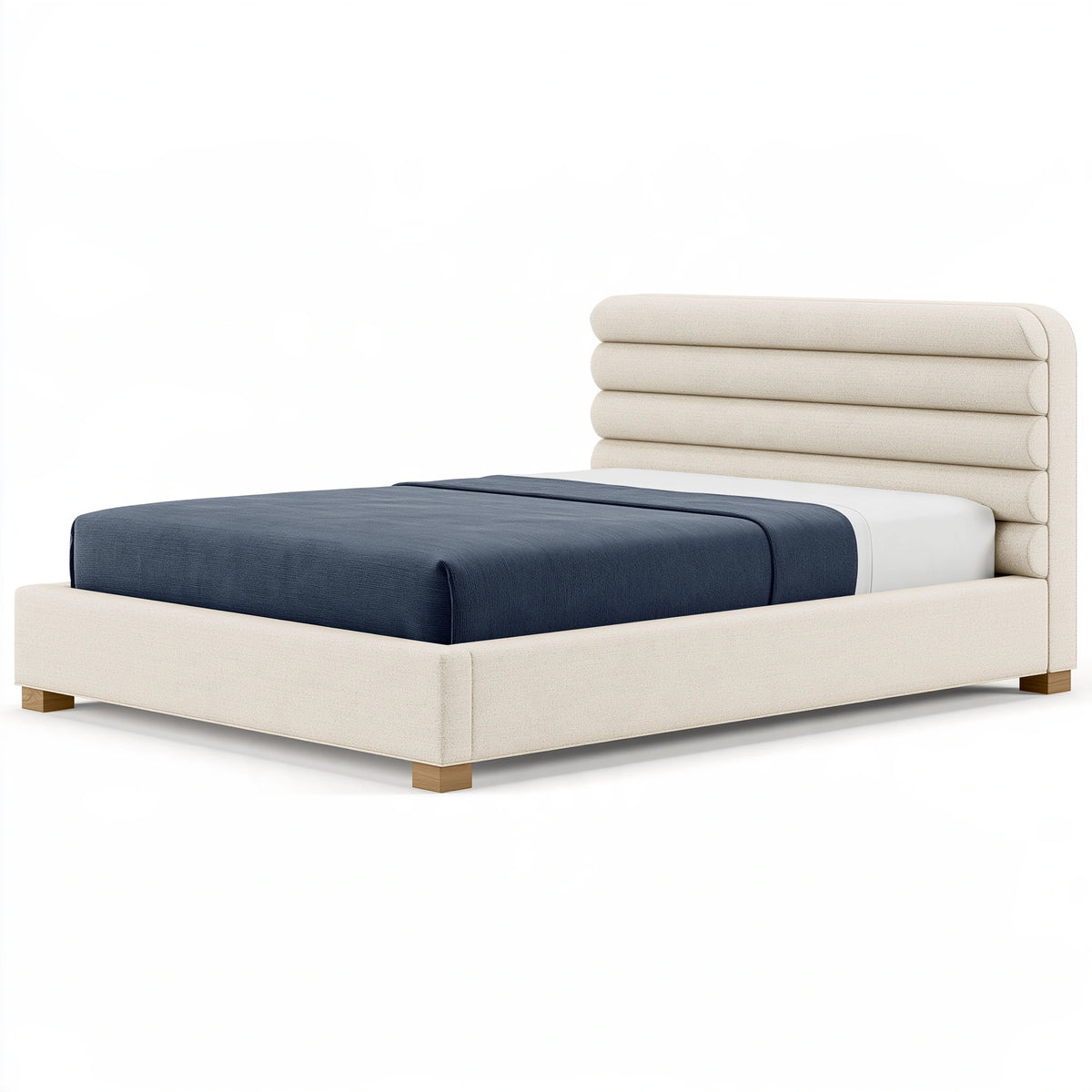 Lit 160 x 200 cm en tissu bouclé crème avec tête de lit capitonnée moderne