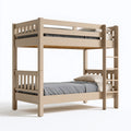 Lit superposé 90 x 190 cm en bois beige avec échelle et barrières