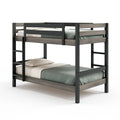 Lit superposé 90 x 190 cm en métal noir et décor bois gris style industriel