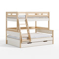 Lit superposé 200 x 150 x 170 cm en bois naturel et blanc avec échelle et tiroir de rangement