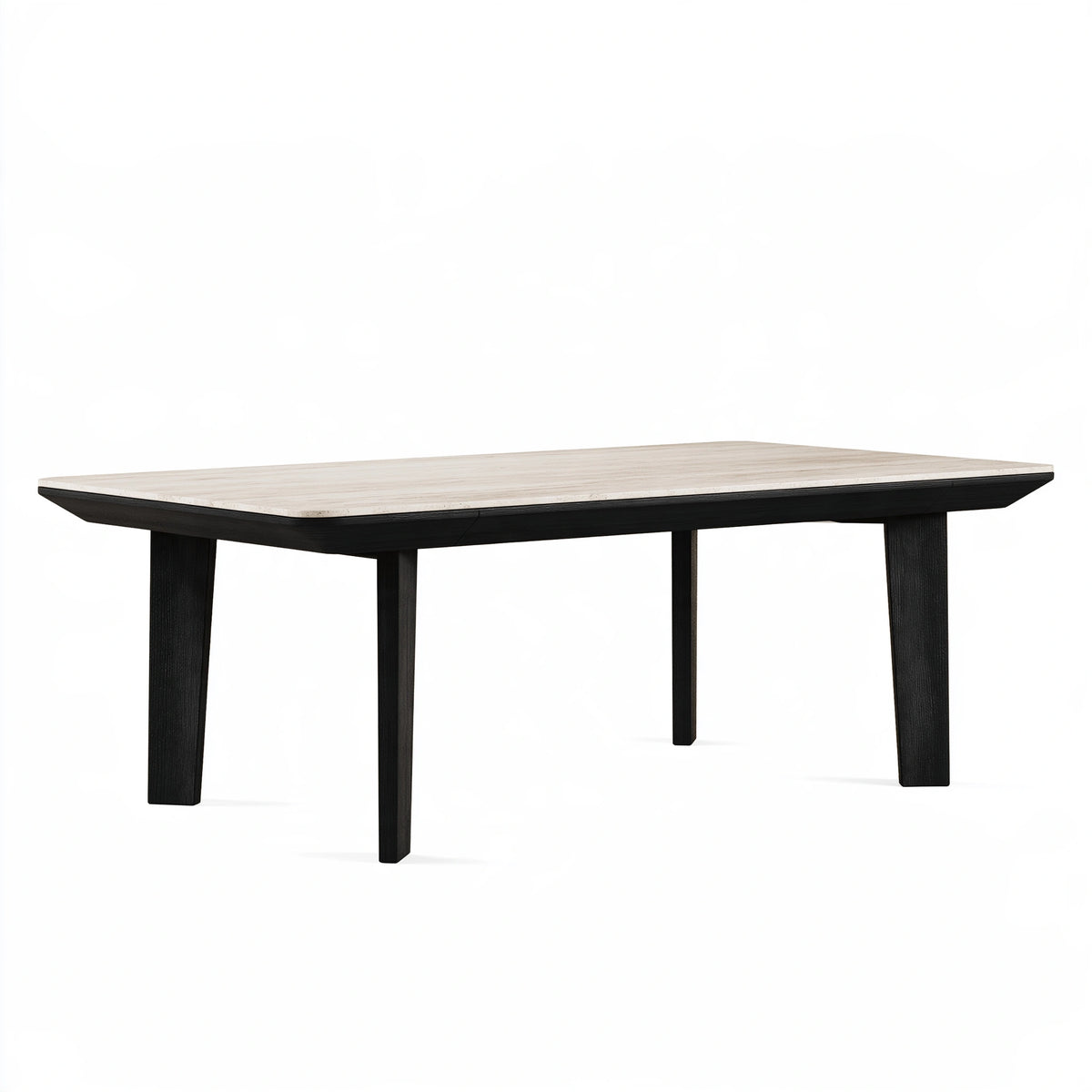 Table à manger 200 x 100 x 75 cm plateau aspect pierre beige pieds en bois noir style contemporain